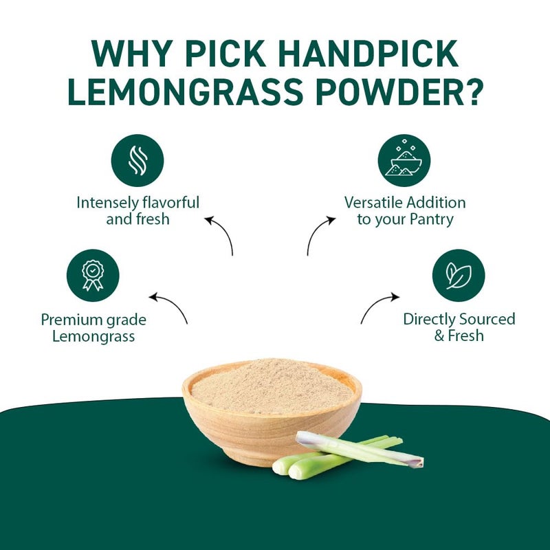 HANDPICK Lemongrass Powder (226g/8oz) Non GMO, Gluten Free, 100% Raw, Sourced from India, For Cooking, Smoothies, Tea, Packed in Resealable Ziplock Pouch - Image 4